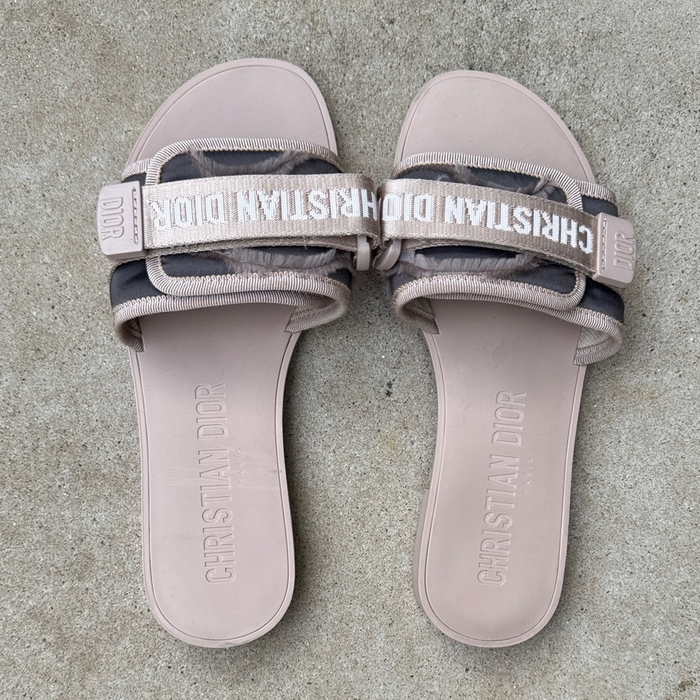Dior Beige and Black Slide Sandals